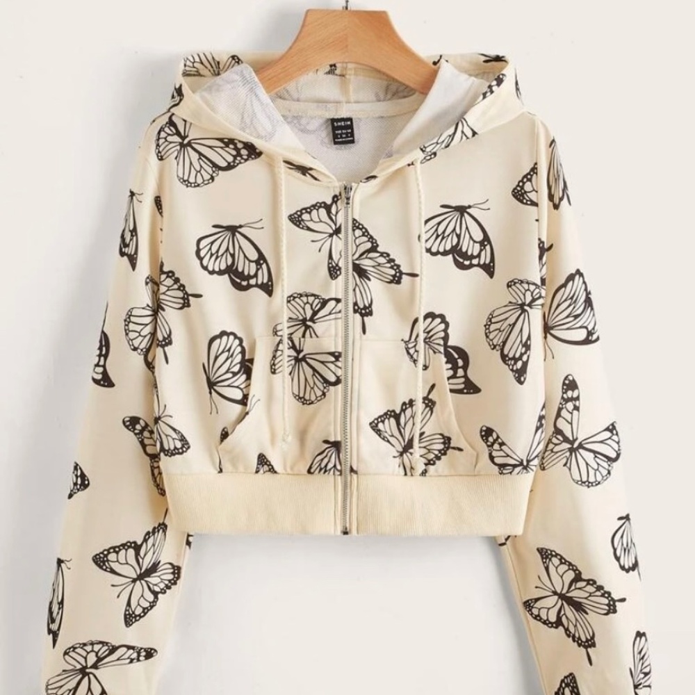 Cropped Zipup Butterfly Hoodie